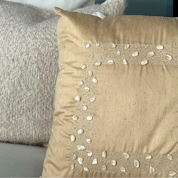 Romantic Home Tan Raw Silk with Shell Throw Pillow - Picture 4 of 8